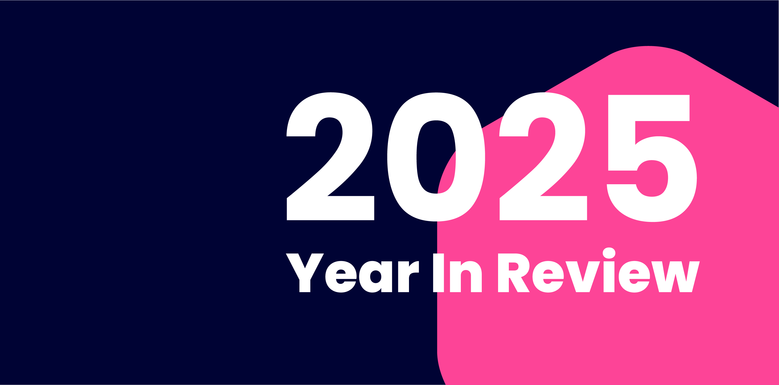 2025 Year in Review text over a pink hexagon background