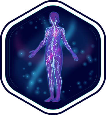 LIGHT signature image of a silhouetted body with glowing lymphatic system
