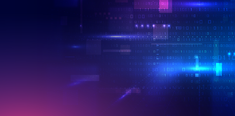 Zeros and ones against a background of pink and blue.