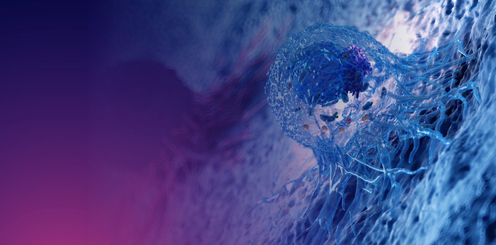 A tumor cell clings to tissue.