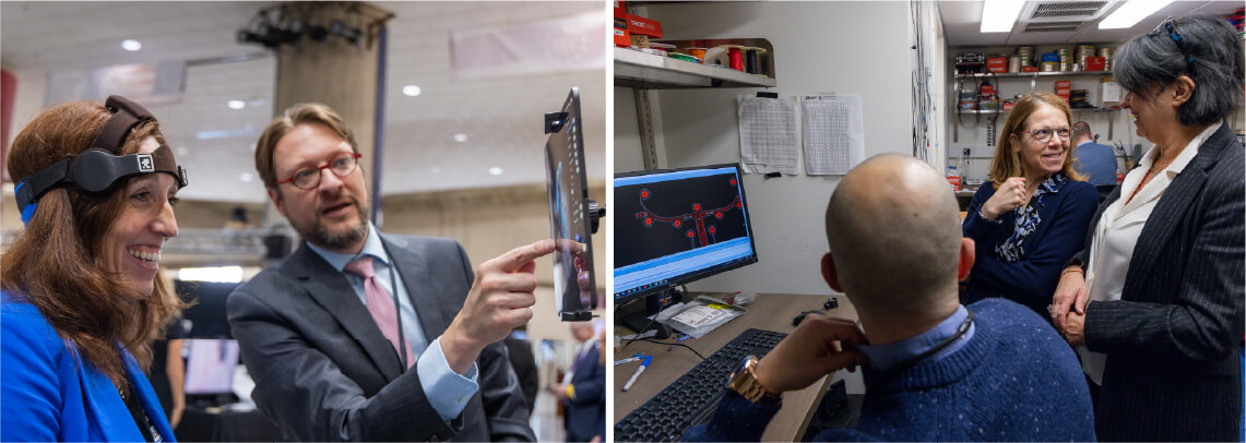 A collage of two images showing Program Managers engaged in conversations with performers and stakeholders.